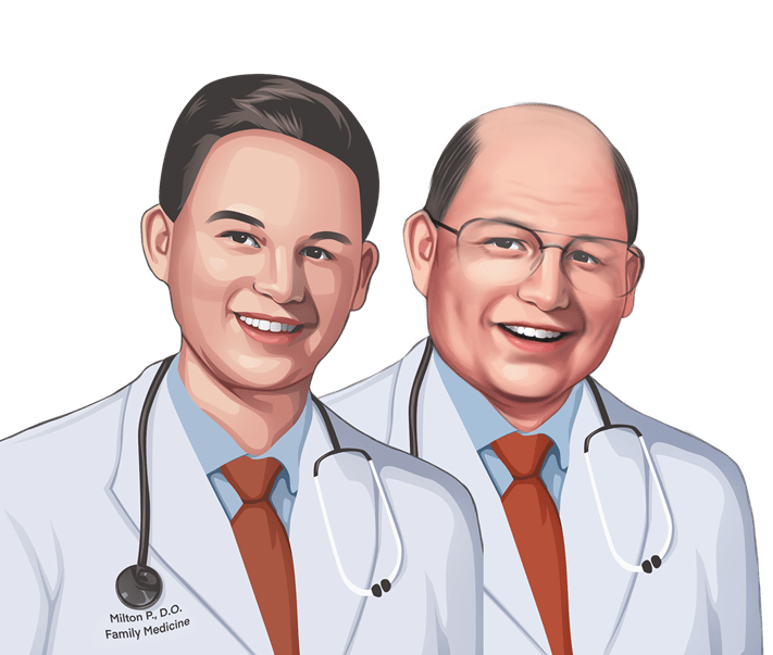 Dr. Milton Poulshock and Dr. Andrew Poulshock, the physicians behind the Dr. Miltie legacy