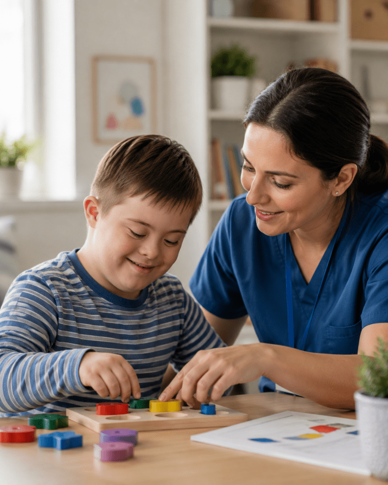 Child with Down syndrome receiving supportive care in a familiar healthcare access setting
