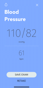 N9+ blood pressure result screen