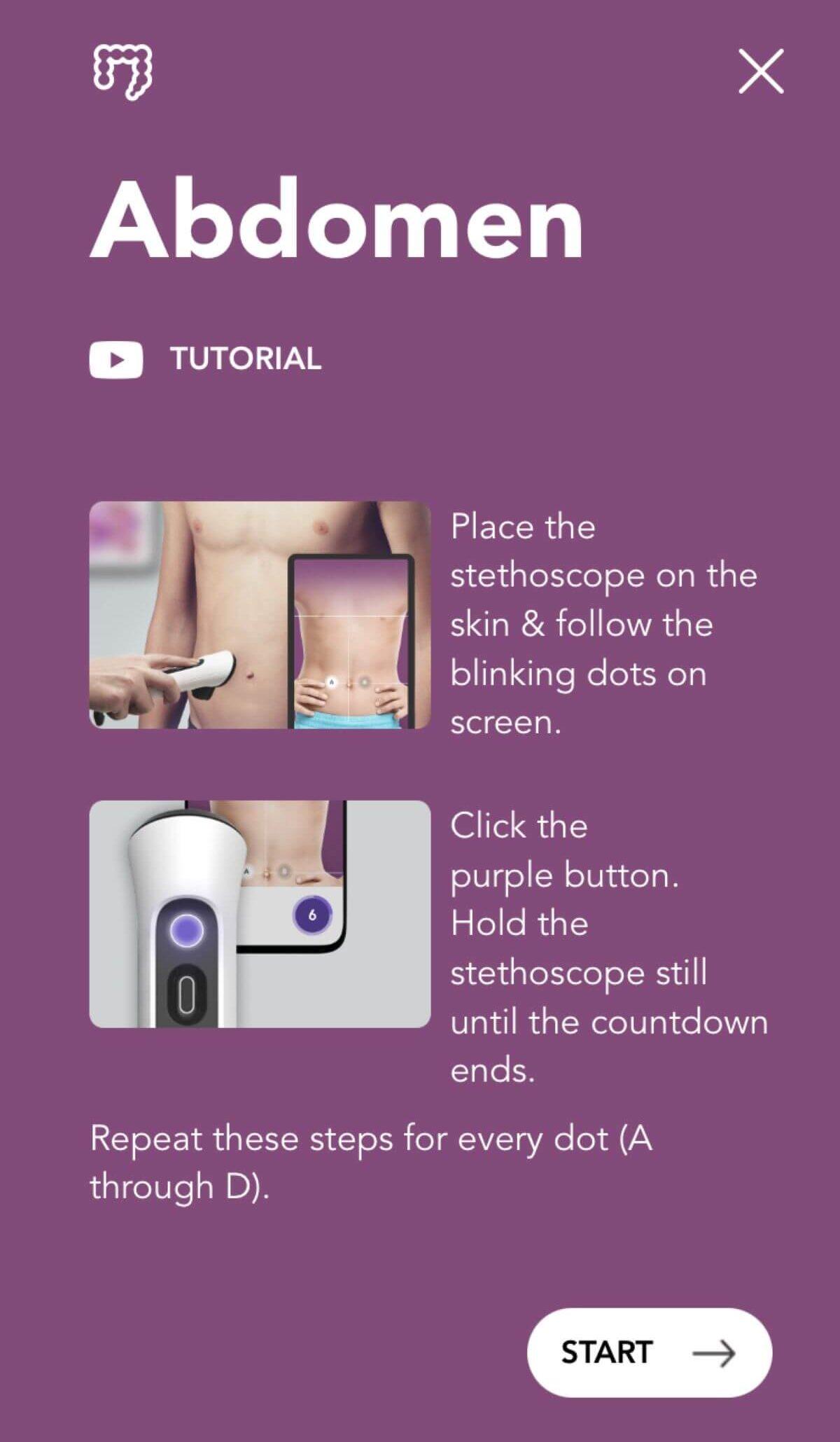 Abdominal Sounds N9+ app guidance screen