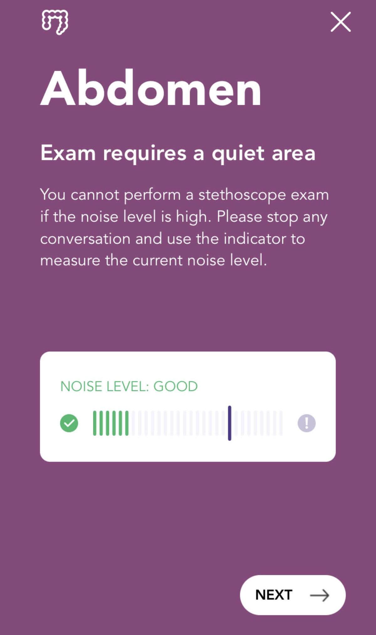 Abdominal Sounds N9+ app guidance screen