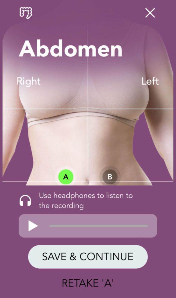 Abdominal Sounds N9+ app guidance screen