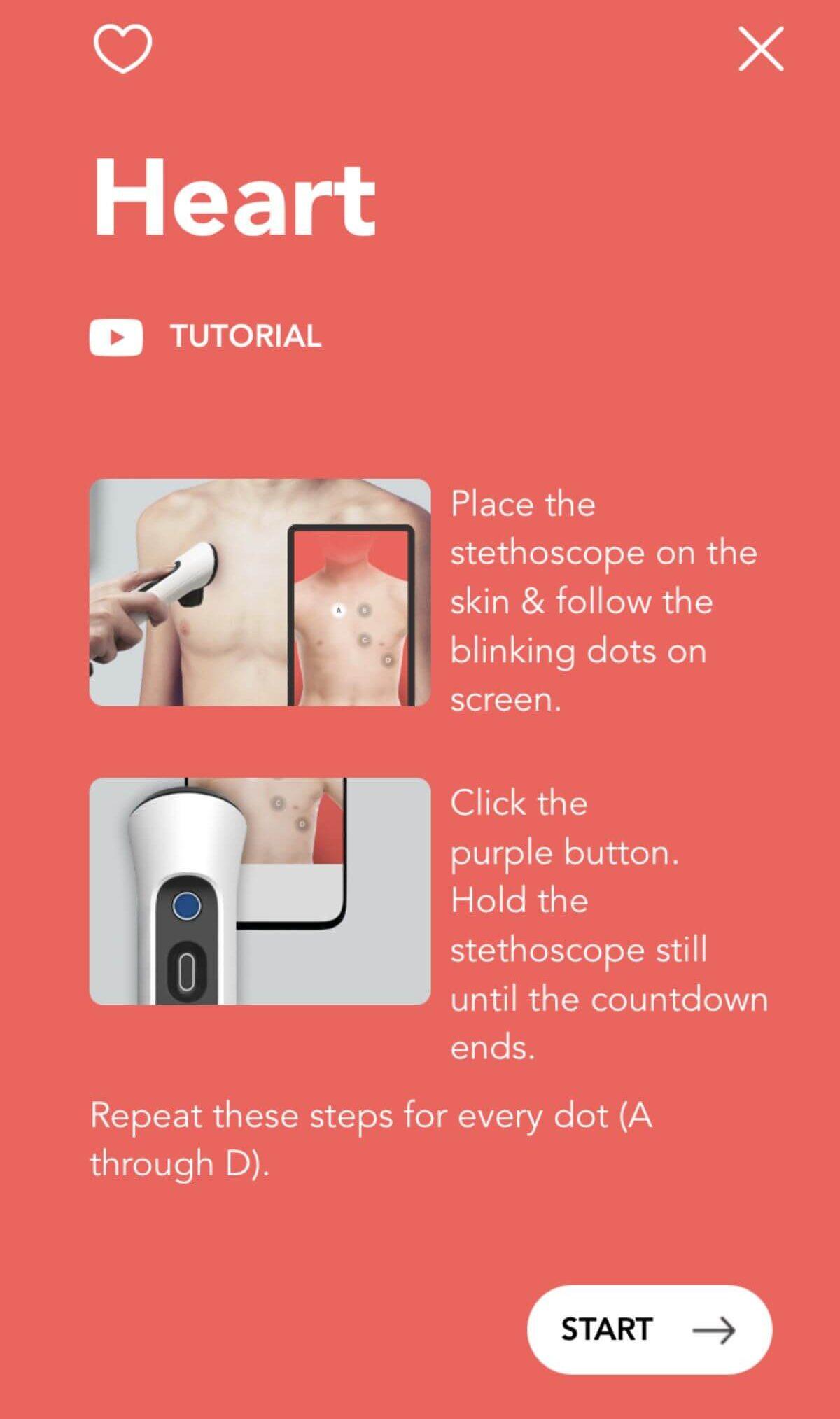 Heart Sounds N9+ app guidance screen