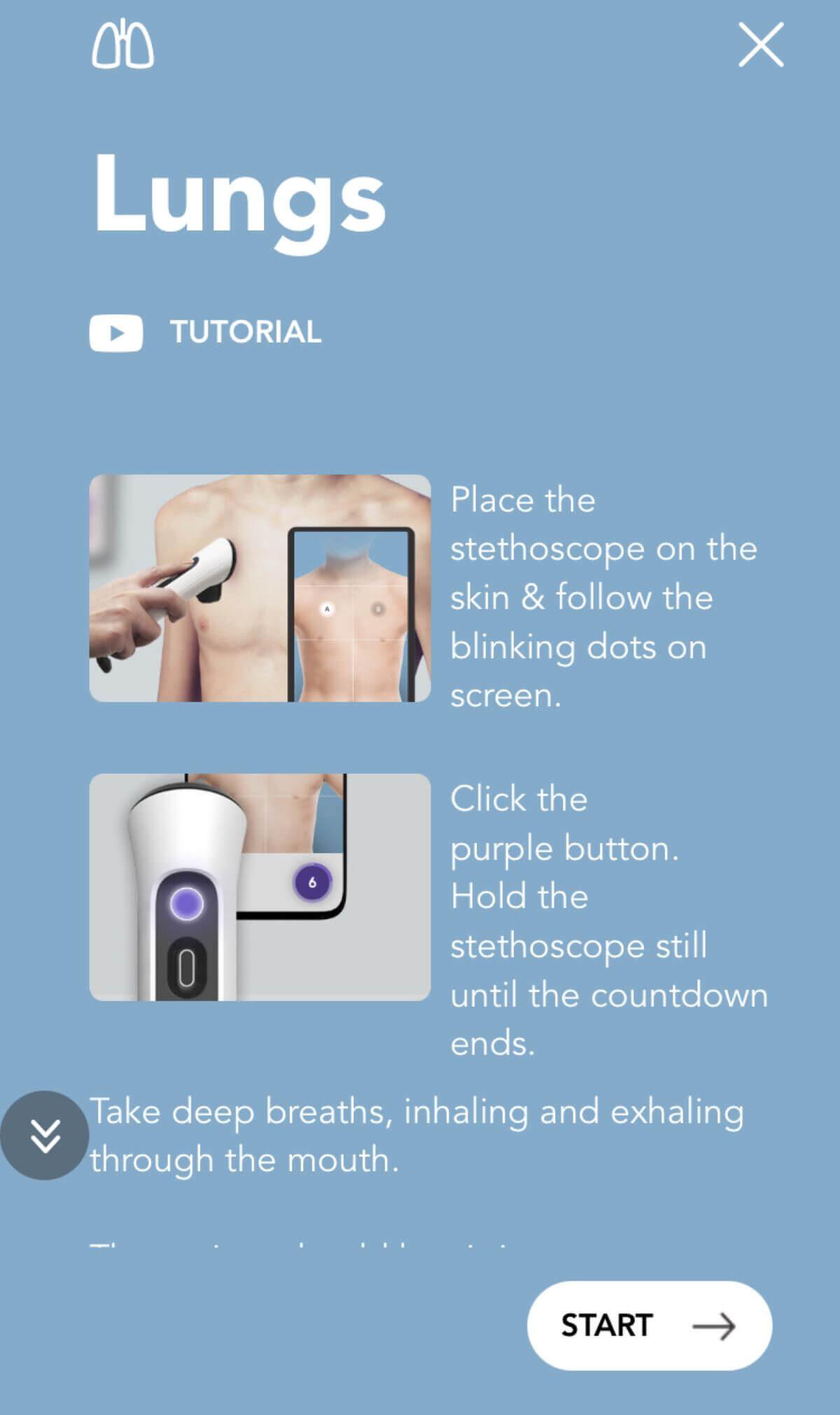 Lung Sounds N9+ app guidance screen