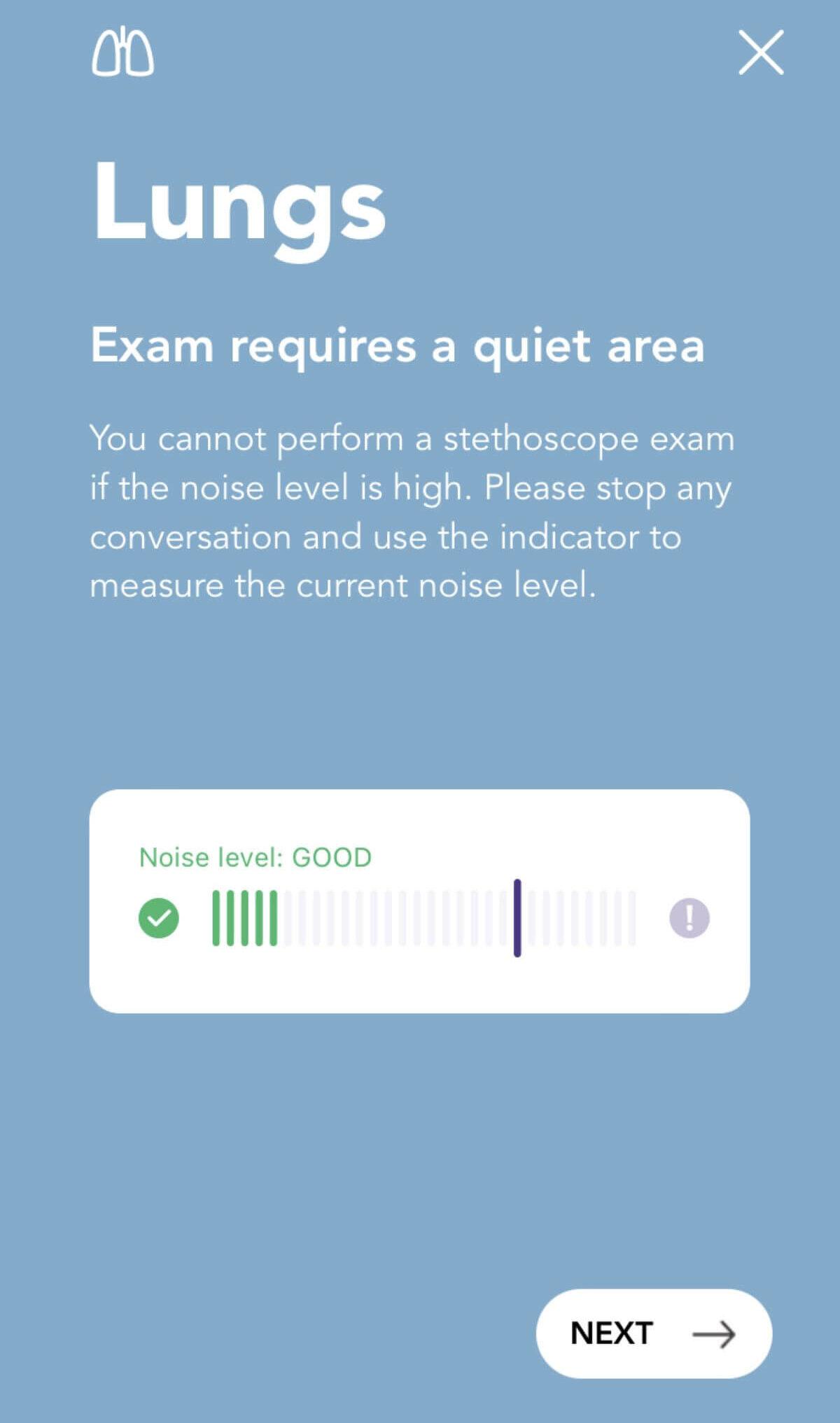 Lung Sounds N9+ app guidance screen