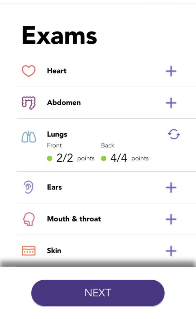 Lung Sounds N9+ app guidance screen