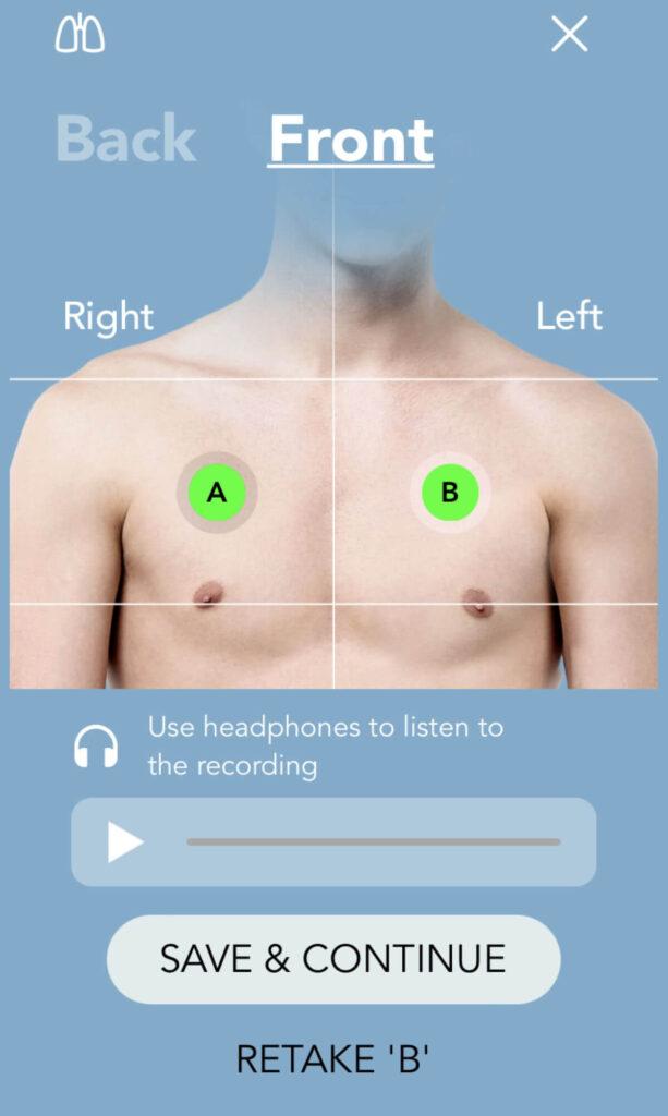 Lung Sounds N9+ app guidance screen