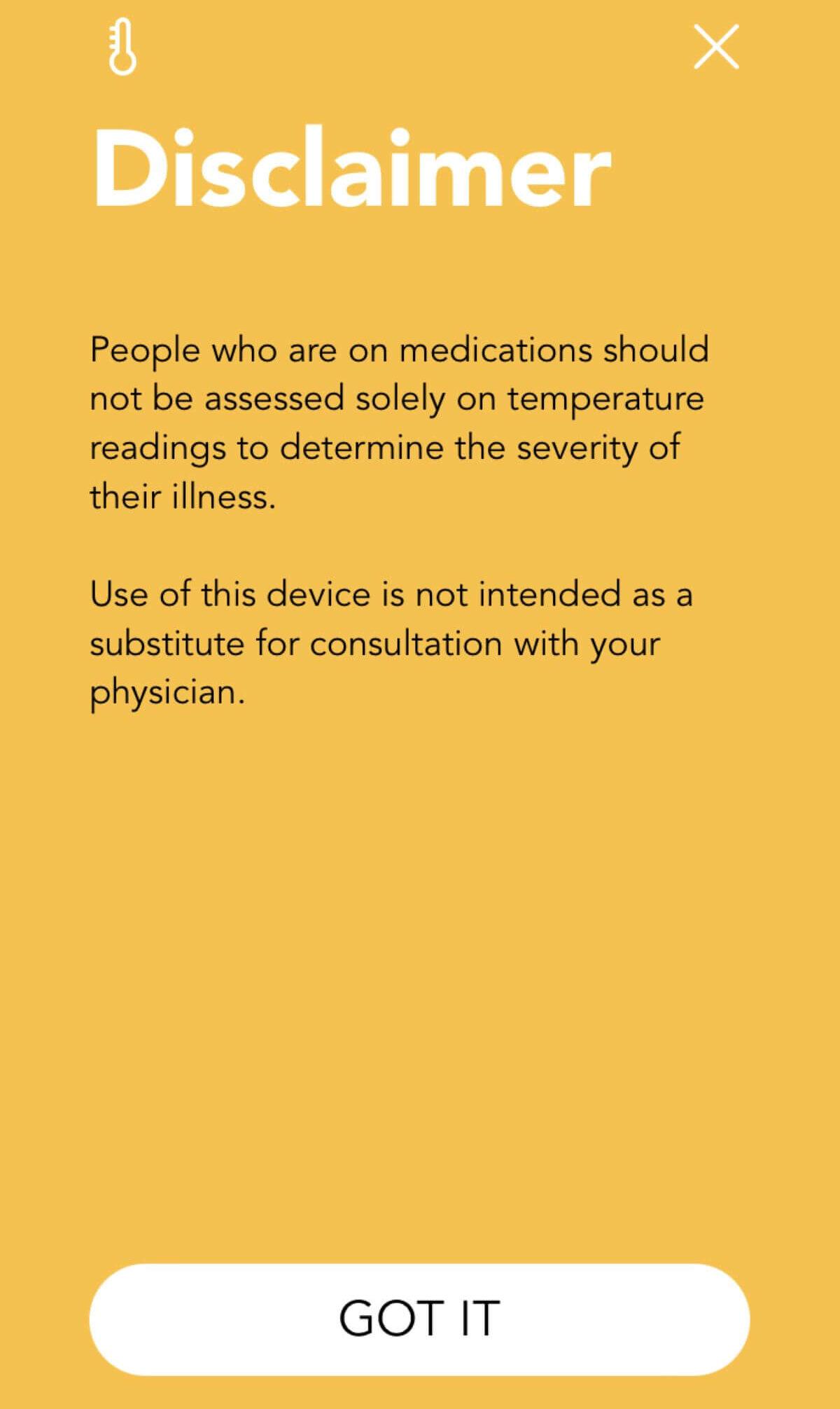 Body Temperature N9+ app guidance screen
